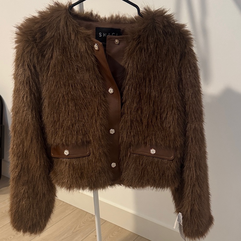 Chocolate Brown Teddy Faux-Fur Cropped Jacket